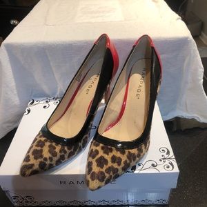 Leopard print , red and black patent pumps